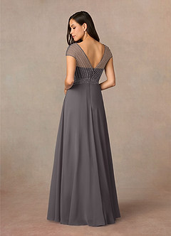 Azazie Star Mother of the Bride Dresses Steel Grey A-Line V-Neck sequins Chiffon Dress image4