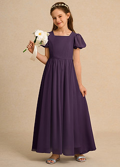 Azazie Lilia Junior Formal vestidos de niña de las flores Vestido de Ciruela de Gasa de Corte En A con Con mangas image1