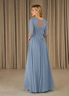 Azazie Mirielle Abiti per la Madre della Sposa Abito A-Line in Chiffon in Pizzo con Scollo a U Blu Polveroso image4