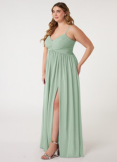 Azazie Alia Bridesmaid Dresses Agave A-Line Pleated Chiffon Dress image8