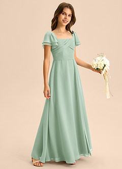 Azazie Azey Junior Abito A-Line in Chiffon Increspato Agave image5