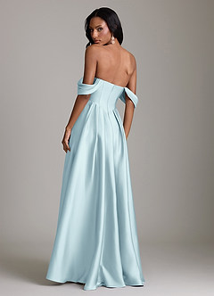 Azazie Loisa Abiti da Damigella Abito A-Line in Raso Elasticizzato a Spalla Scoperta Nuvola Blu image2