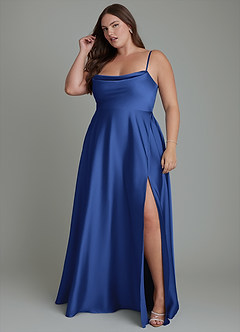 Azazie Elle Bridesmaid Dresses Royal Blue A-Line Pleated Stretch Satin Dress image12