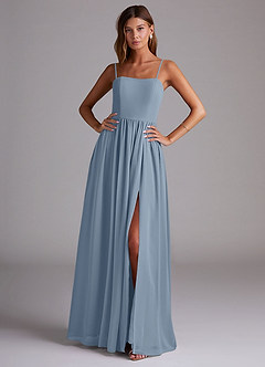 Azazie Calianna Bridesmaid Dresses Dusty Blue A-Line Off the Shoulder Chiffon Convertible Dress image1