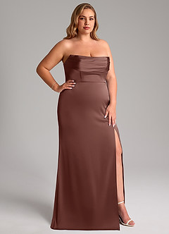 Azazie Saige Vestidos de damas de honor Vestido de Expresado de Satén Elástico de Corte Recto con Vestidos sin tirantes image17