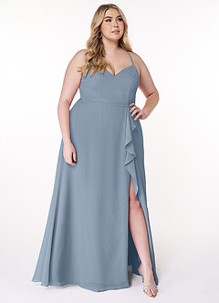 Azazie Naeem Brautjungfernkleider A-Linie V-Hals Rüsche Chiffon Kleid Staubblau image9