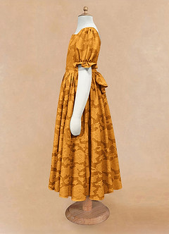 Azazie Joss Flower Girl Dresses Butterscotch A-Line with Sleeves Floral Burnout Dress image6