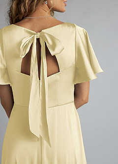 Azazie Kimber Bridesmaid Dresses Lemon Sorbet A-Line Ruched Stretch Satin Dress image5