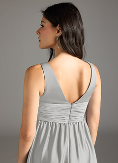 Azazie Yetta Maternity Bridesmaid Dresses A-Line Pleated Stretch Satin Floor-Length Dress image5