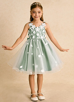 Azazie Junebug vestidos de niña de las flores Vestido de Marfil Matcha de Tul de Princesa con Encaje image3