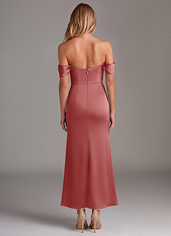 Azazie Saige 신부 들러리 드레스 인어 오프 더 숄더 스트레치 새틴 발목 길이 드레스 image8