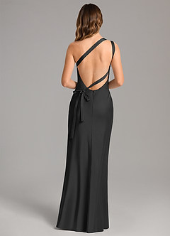 Azazie Monroe Brautjungfernkleider Meerjungfrau-Linie One-Shoulder Stretch-Satin Kleid Schwarz image2