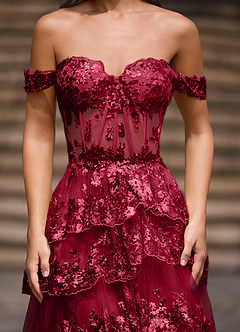 Glitz Rojo Vestido de fiesta de corte A con volantes image4