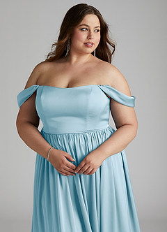 Azazie Morana Final Sale Sky Blue A-Line Off the Shoulder Stretch Satin Convertible Dress image17