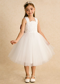 Azazie Dimple Abiti da Ragazza di Fiori Abito Principessa in Tulle Pizzo Avorio Ametista image1