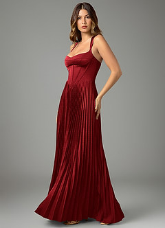 Azazie Avenelle Bridesmaid Dresses Scarlet A-Line Corset Stretch Satin Dress image3