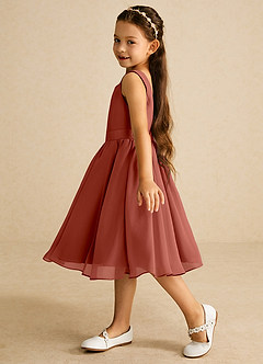 Azazie Ari Flower Girl Dresses Auburn A-Line Sleeveless Chiffon Dress image4