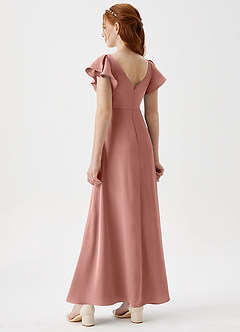 Azazie Omari Junior Rosette A-Line Pleated Stretch Satin Dress image2