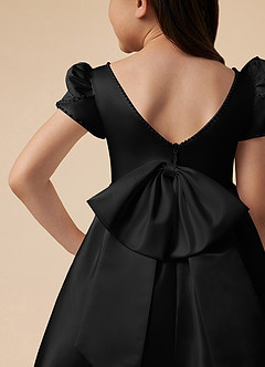 Azazie Juno Flower Girl Dresses Black A-Line Sweetheart Neckline Matte Satin Dress image5
