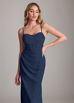 Azazie Mai Bridesmaid Dresses Dark Navy Sheath Pleated Chiffon Dress image5