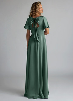 Azazie Kimber Bridesmaid Dresses Eucalyptus A-Line Ruched Stretch Satin Dress image2