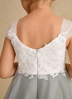 Azazie Momo Flower Girl Dresses Ivory Pistachio A-Line Lace Dress image7
