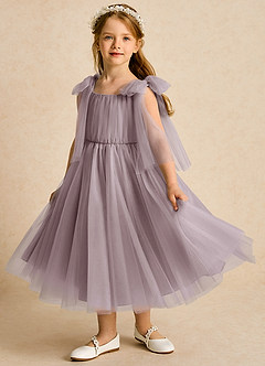 Azazie Dori Flower Girl Dresses Dusk A-Line Ruched Tulle Dress image5