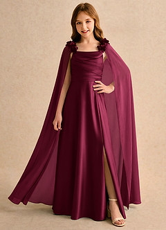 Azazie Rosita Girls Formal Flower Girl Dresses Burgundy A-Line Pleated Stretch Satin Dress image1