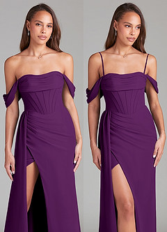 Azazie Amyra Vestidos de damas de honor Vestido de Uva de Gasa de Corte Recto Convertible con Vestidos sin tirantes image9