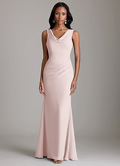 Azazie Linelle Bridesmaid Dresses Blushing Pink Mermaid Pleated Chiffon Dress image5