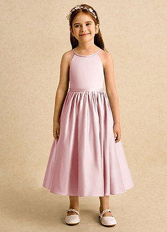 Azazie Indi Flower Girl Dresses Powder Pink A-Line Bow Matte Satin Dress image6