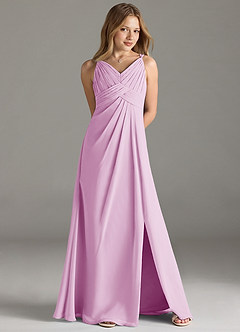 Azazie Maren Allure Junior Candy Pink A-Line Lace Chiffon Dress image4