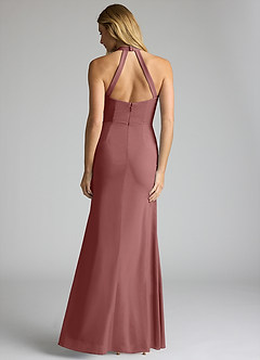 Azazie Galicia Bridesmaid Dresses Desert Rose Mermaid Halter Pleated Stretch Chiffon Dress image4