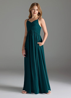 Azazie Alia Junior Pine A-Line Pleated Chiffon Dress image1
