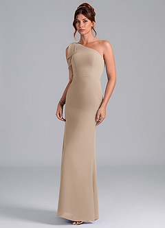 Azazie Rinna Bridesmaid Dresses Taupe Mermaid One Shoulder Chiffon Dress image3