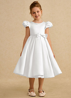 Azazie Pearl Abiti da Ragazza di Fiori Abito Principessa in Raso Opaco Plissettato Bianco image5
