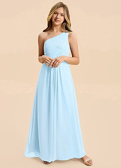 Azazie Emmie Junior Sky Blue A-Line Pleated Chiffon Dress image3