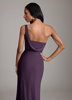 Azazie Madelyn Bridesmaid Dresses Plum Mermaid One Shoulder Chiffon Convertible Dress image9