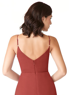 Azazie Evalin Bridesmaid Dresses Terracotta A-Line V-Neck Pleated Mesh Dress image6
