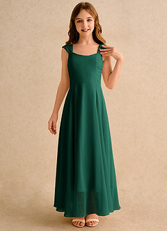 Azazie Oasis Junior Formal Flower Girl Dresses Emerald A-Line Pleated Chiffon Dress image5