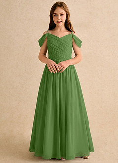 Azazie Chelo Girls Formal Abiti da Ragazza di Fiori Abito A-Line in Chiffon Plissettato Basilico image4