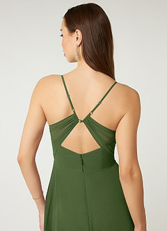 Azazie Minie Bridesmaid Dresses Olive A-Line Bow Chiffon Dress image7