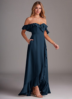 Azazie Lyra Bridesmaid Dresses Dark Navy A-Line Chiffon Convertible Dress image6