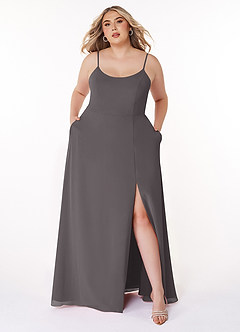 Azazie Moira Bridesmaid Dresses Steel Grey A-Line Scoop Chiffon Dress image8