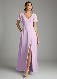 Azazie Kimber Vestidos de damas de honor Vestido de Lila Esmerilada de Gasa de Corte en A con Manga volante image4