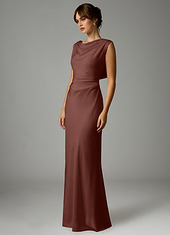 Azazie Kieryn Robes de demoiselle d'honneur Robe Sirène en Satin extensible Plissée Expresso image3