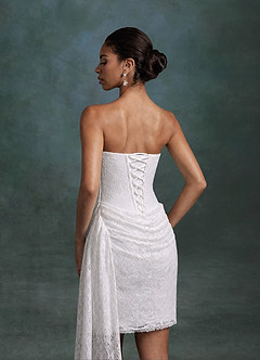 Azazie Kennedy Wedding Dresses Diamond White Sheath Strapless Lace Dress image4