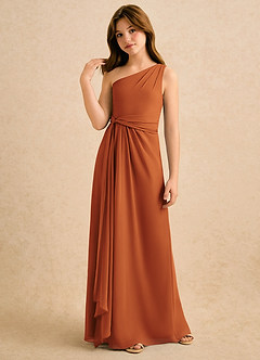 Azazie Tilda Girls Formal Jurken voor bloemenmeisjes Kolom Jurk van Chiffon One-Shoulder Kaneel image4
