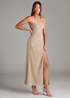 Azazie Leonis 신부 들러리 드레스 인어 스트랩리스 쉬폰 발목 길이 드레스 image8