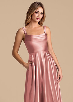 Azazie Shaude Bridesmaid Dresses Dusty Rose A-Line Pleated Metallic Satin Dress image2